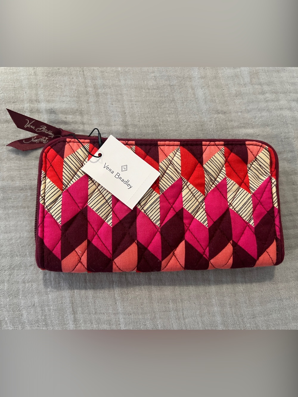 Vera Bradley Pink Raspberry Geo Quilted Zip Wallet